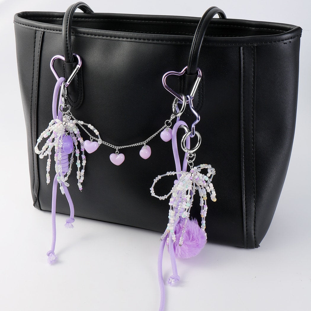 Keypus - Purple Beaded Bow Cord Keychain