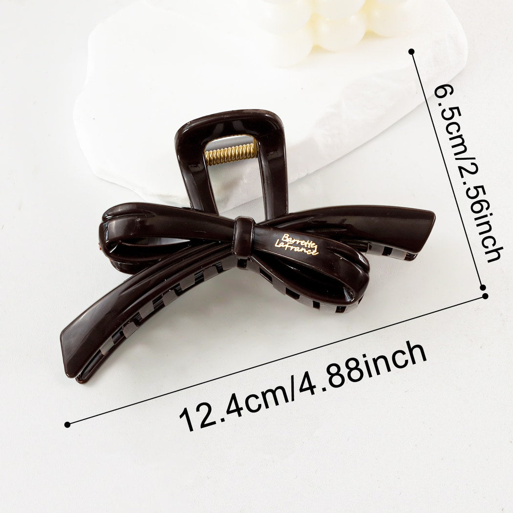 Beau - Glossy Solid Bow Ribbon Claw Clip