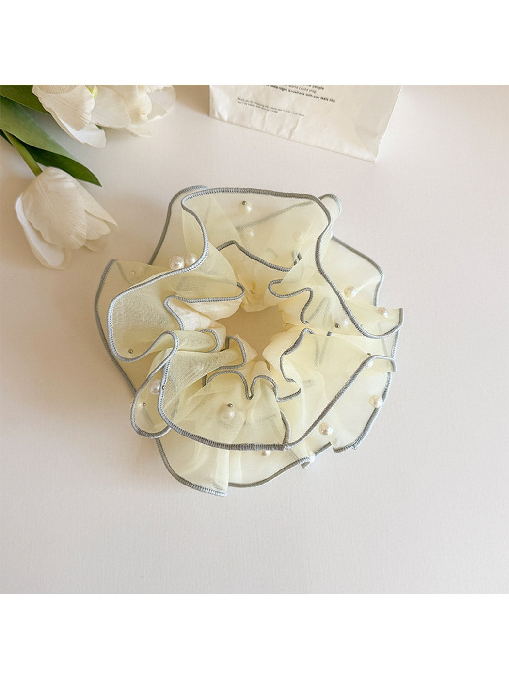 Gifty - Layered Organza Look Bead Detail Scrunchie
