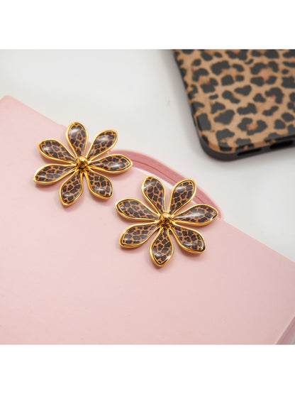 Earedge - Leopard Print Floral Earrings