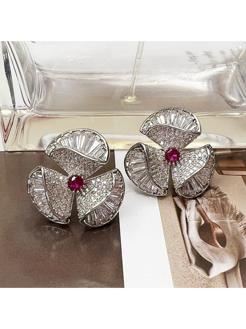 Earedge - Flower Shape Synthetic Zircon Stud Earrings