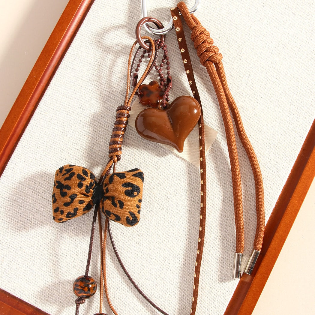 Keypus - Heart Pattern PU Strap Alloy Bag Charm Keychain