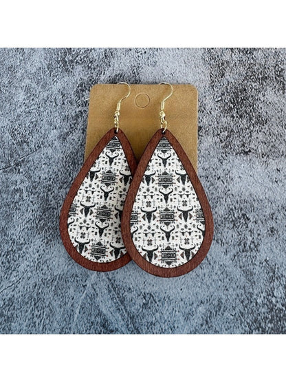 Earedge - Wooden Teardrop Vintage Earrings