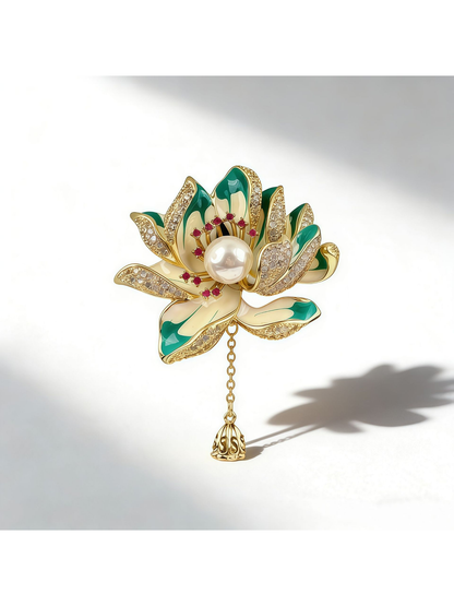 Brovia - Vintage Lotus Flower Leaf Brooch Pin