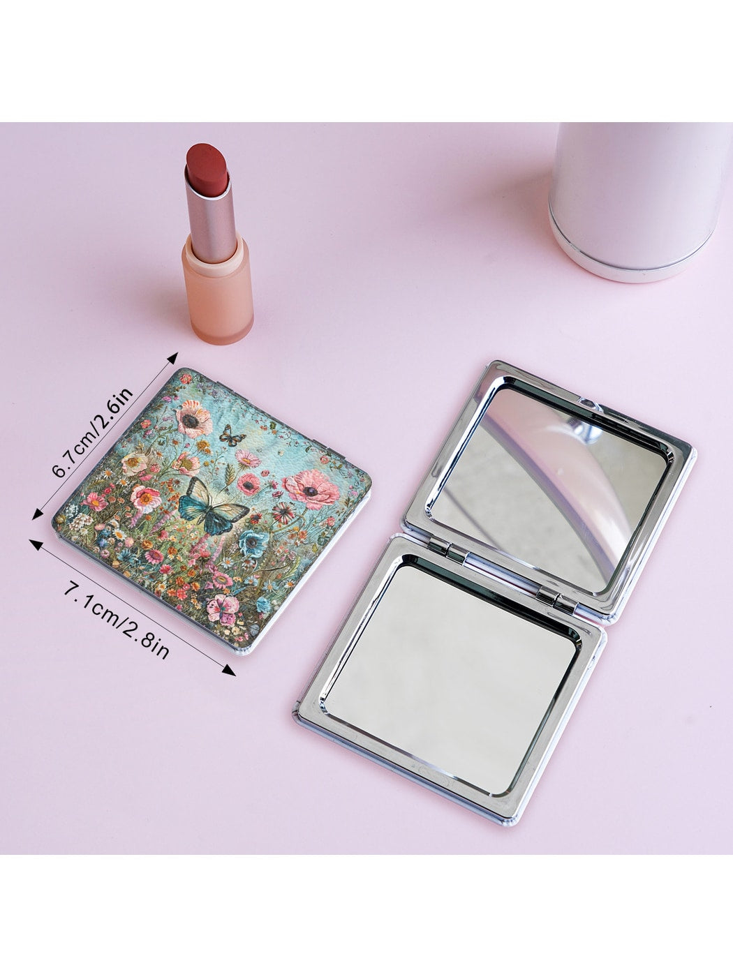 Mirroray - Foldable Floral Print Glass Makeup Mirror