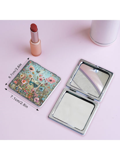 Mirroray - Foldable Floral Print Glass Makeup Mirror