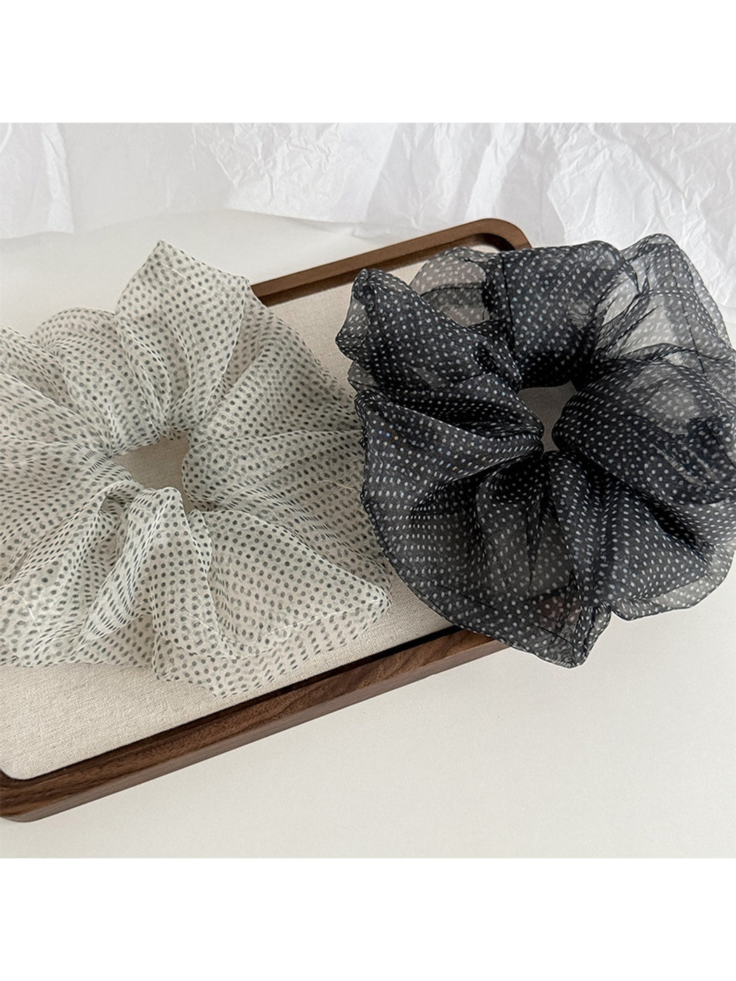 Gifty - Polka Dot Mesh Polyester Fabric Scrunchie