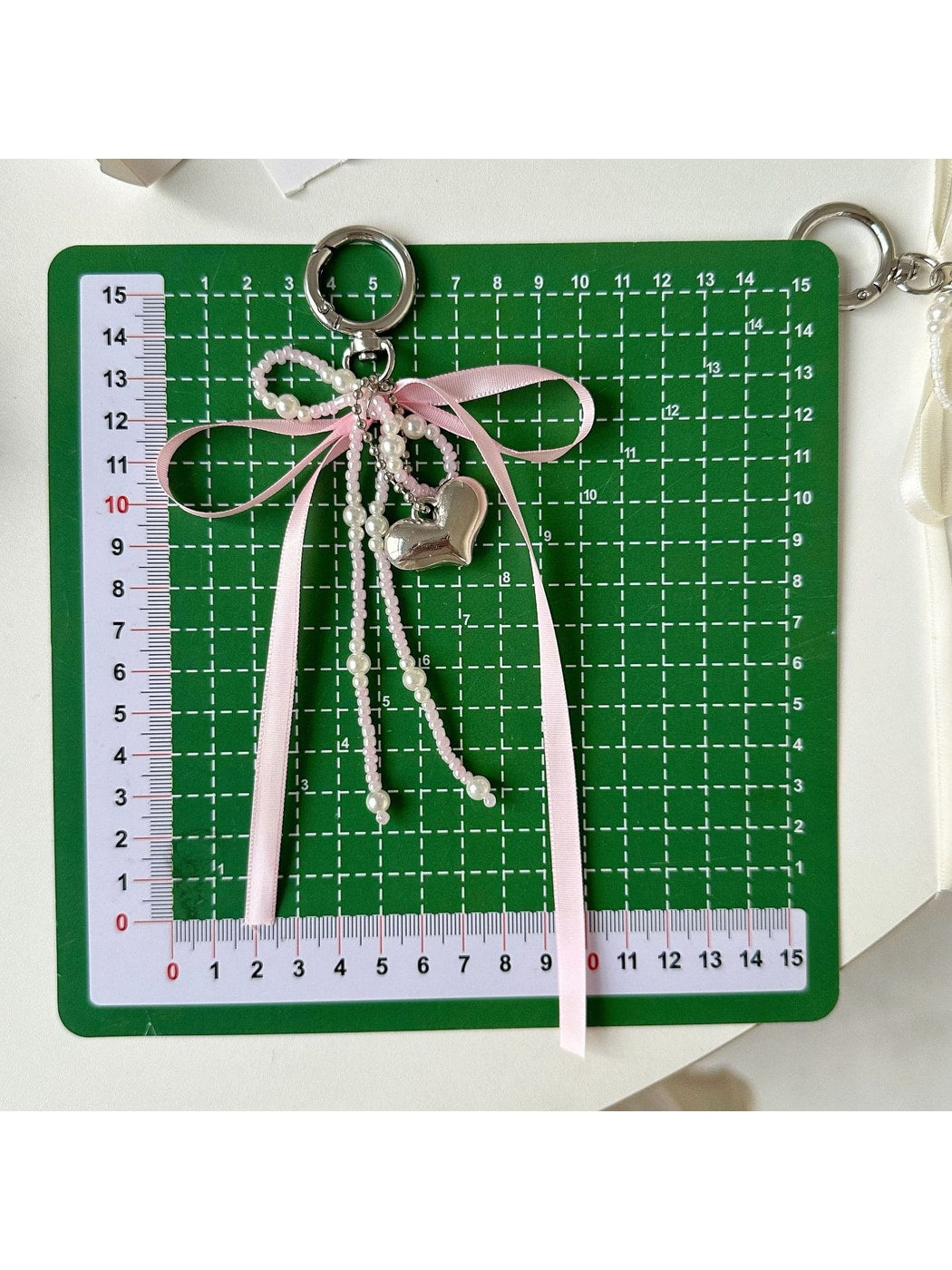 Keypus - Beaded Ribbon Bow Heart Bag Charm Keychain