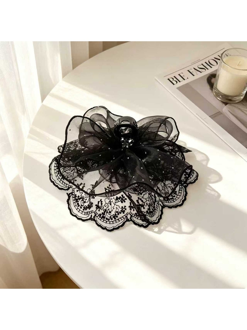 Beau - Flower Mesh Bow Lace Trim Decorative Claw Clip