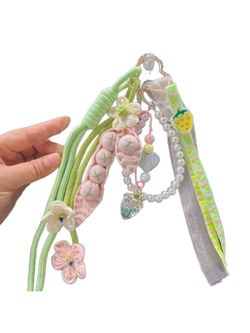 Keypus - Spring Floral Pea Pod Beaded Bag Charm Keychain
