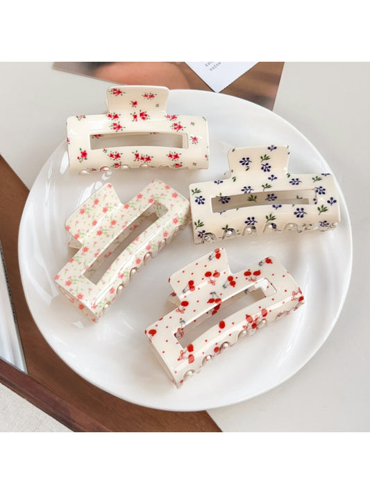 Beau floral print square hair claw clip on white background