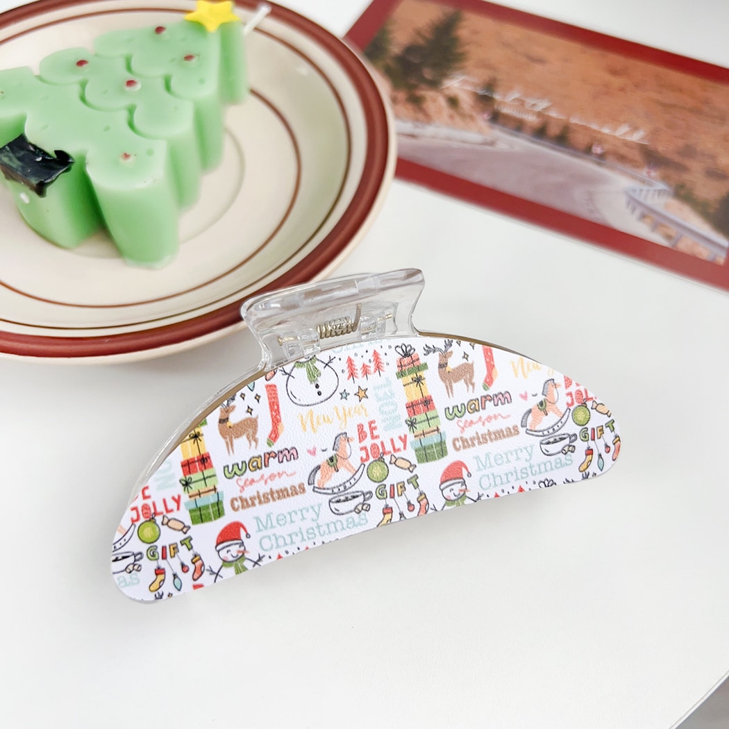 Beau - Classic Christmas Theme Print Claw Clip