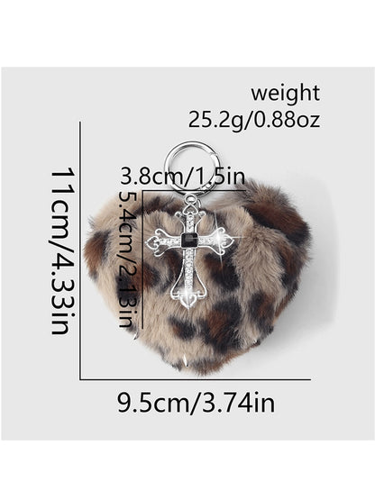 Keypus - Y2K Leopard Heart Cross Bag Charm Keychain