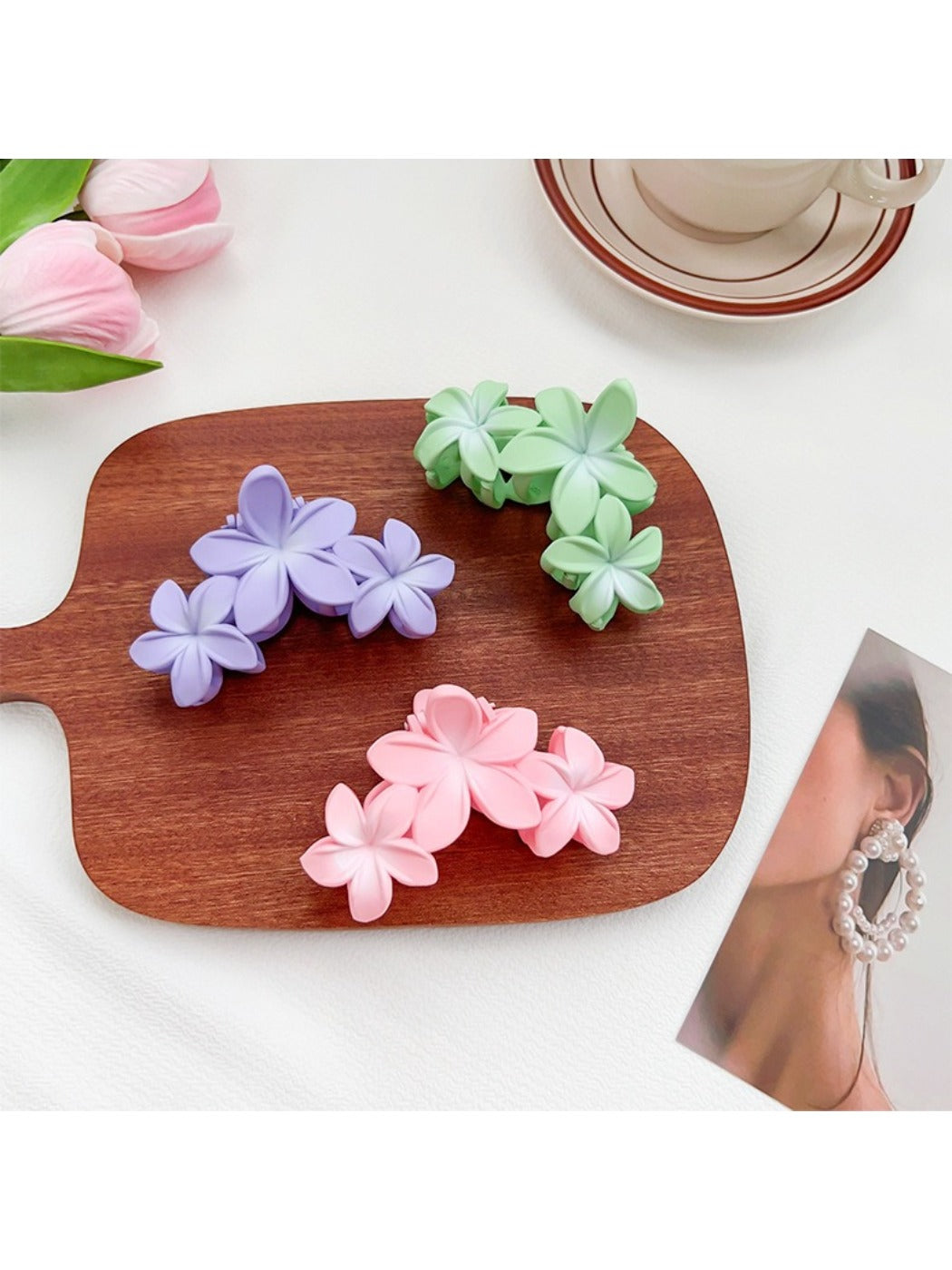 Side view of Beau Sweet Three Flower Hair Claw Clip highlighting clip mechanism