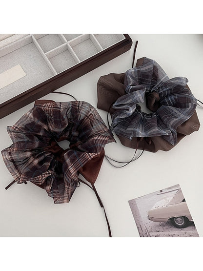 Gifty vintage plaid tulle scrunchie with soft layered fabric in muted tones