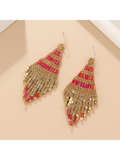 Earedge - Color Block Geometric Tassel Earrings