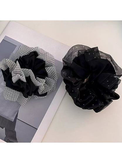 Gifty - Polka Dot Mesh Ruffle Trim Hair Scrunchie