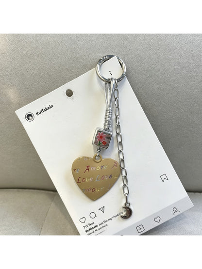Keypus - Alloy Floral Heart Pendant Bag Charm Keychain