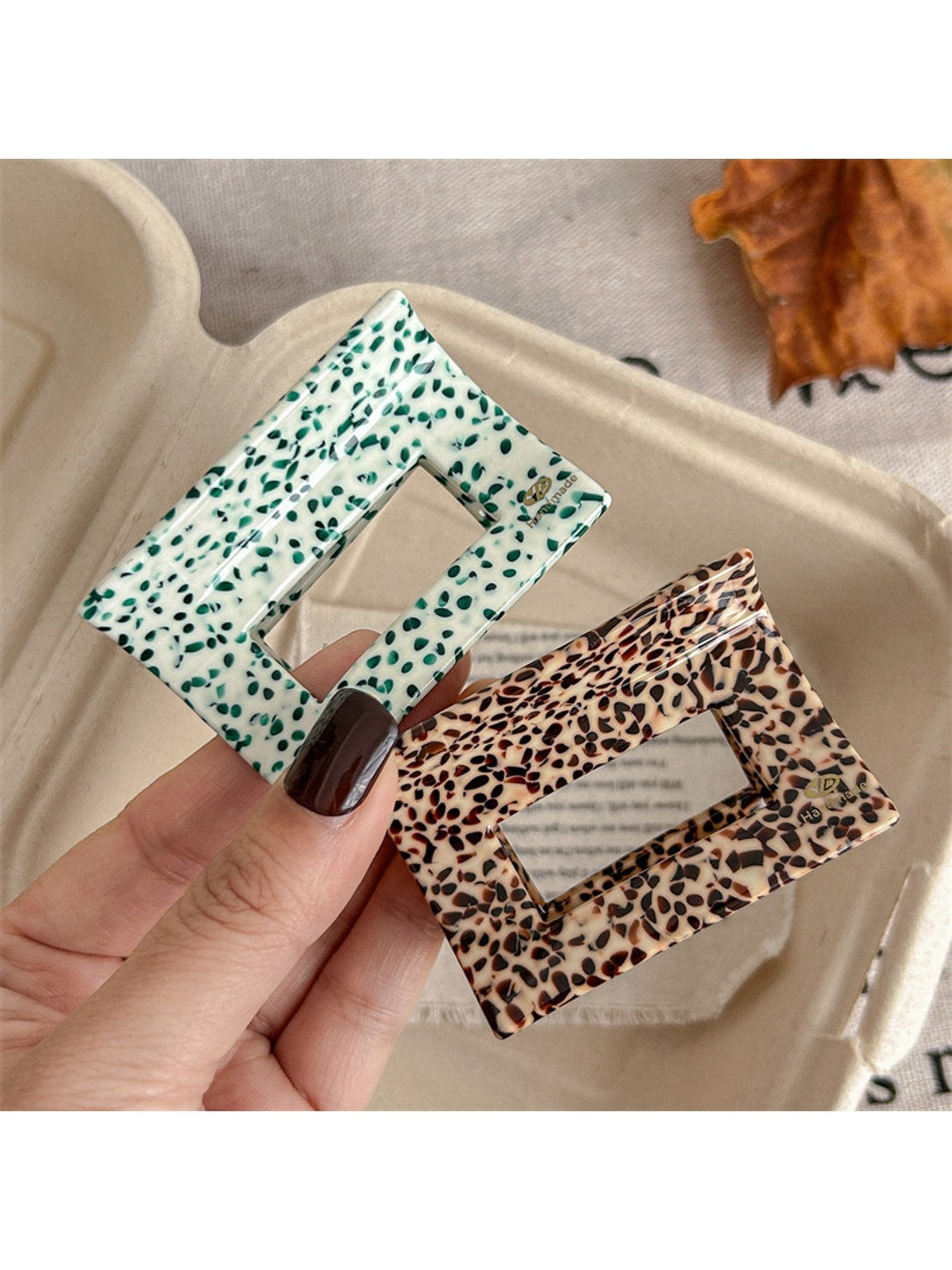 Beau - Retro Dot Pattern Square Acetate Hair Claw Clip