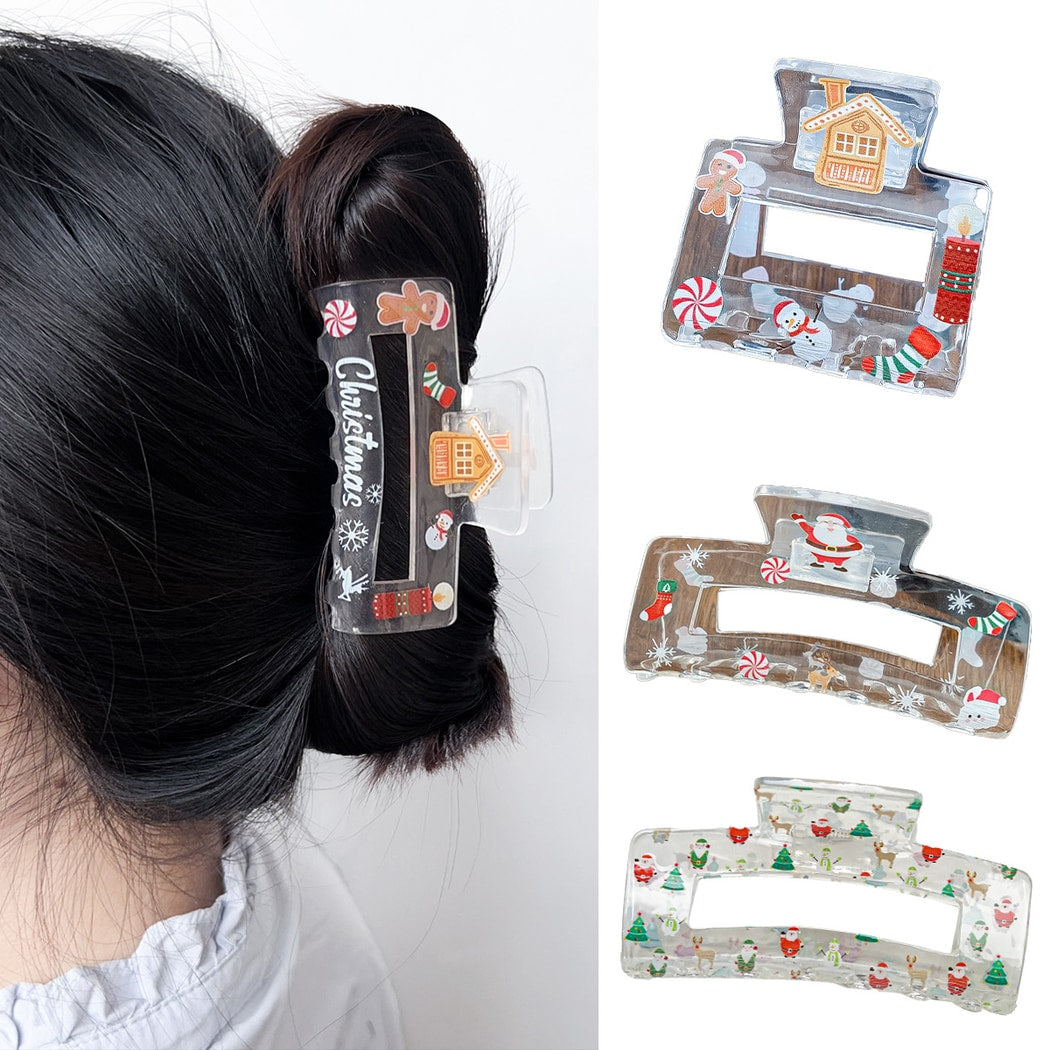 Beau - Christmas Theme Print Openwork Claw Clip