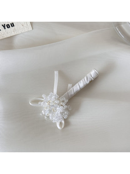 Beau - Floral Beaded Ribbon Barrette Hair Clip