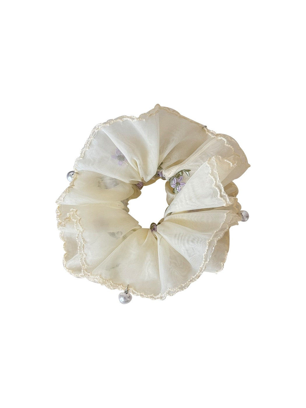Gifty - Embroidered Floral Mesh Polyester Scrunchie
