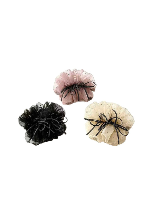 Beau - Polyester Mesh Gathered Bow Detail Claw Clip