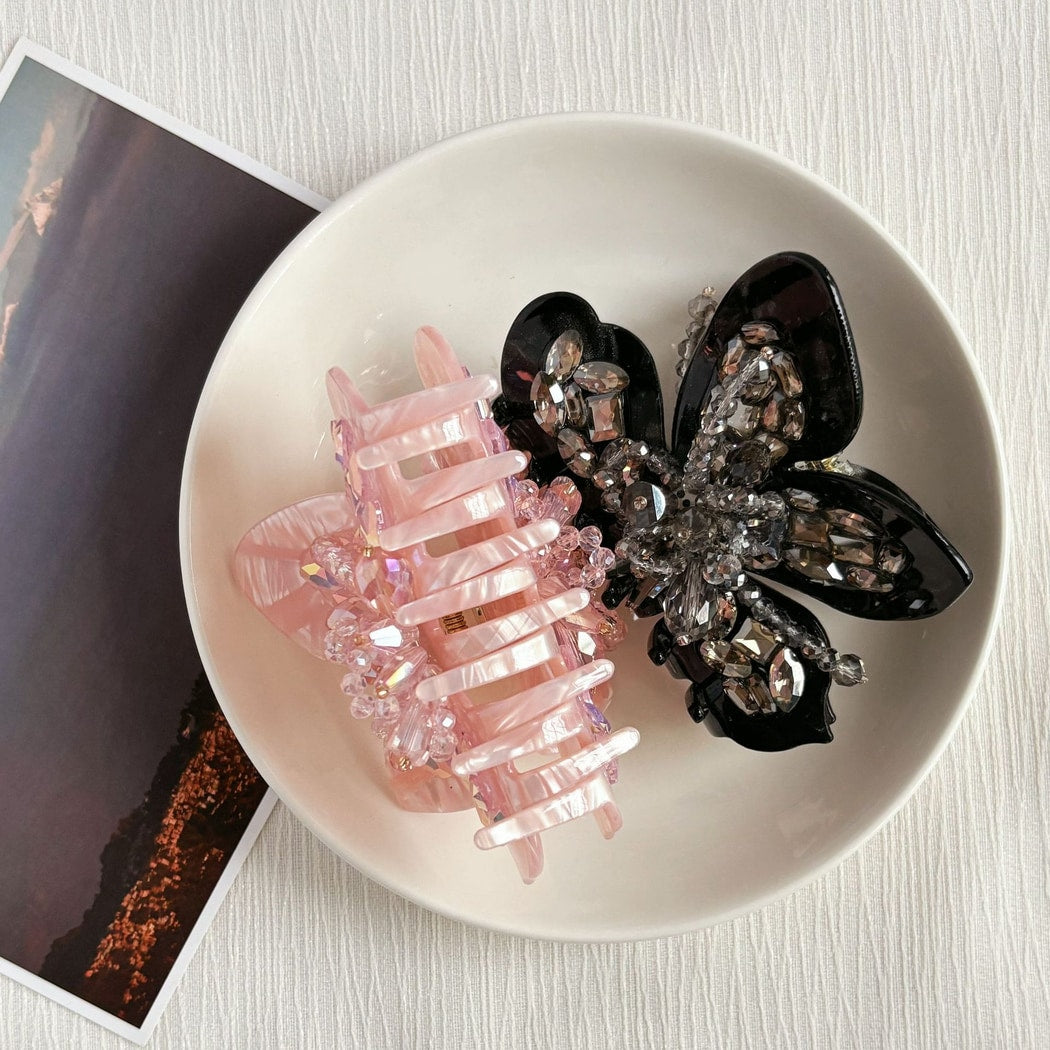 Beau - Glossy Beaded Butterfly Form Acetate Claw Clip