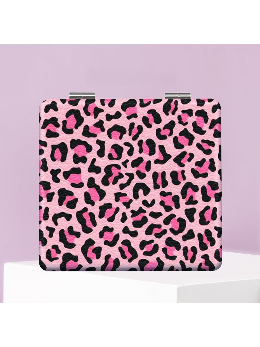 Mirroray - Pink Purple Leopard Print Square Compact Mirror