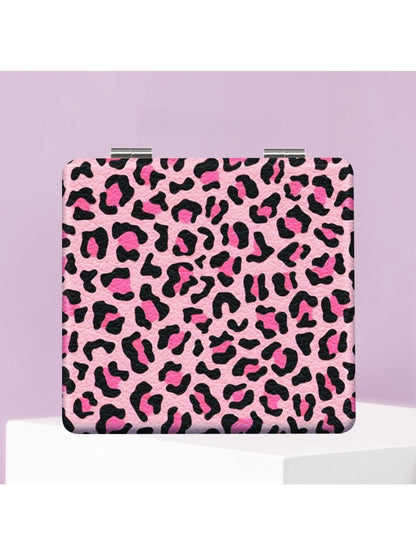Mirroray - Pink Purple Leopard Print Square Compact Mirror