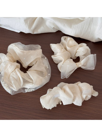 Gifty - Heart Polka Dot Sheer Textured Fabric Scrunchie