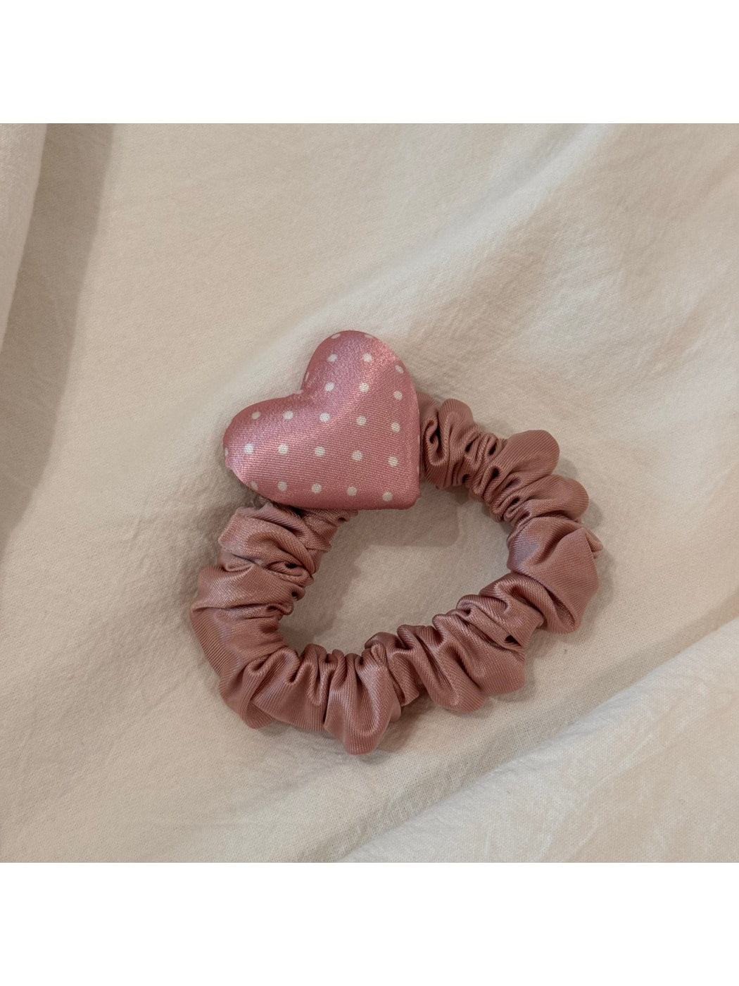 Beau - Polka Dot Heart Satin Finish Fabric Scrunchie