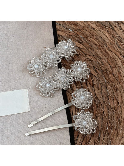 Beau - Beaded Floral Straight Bangs Hair Clip