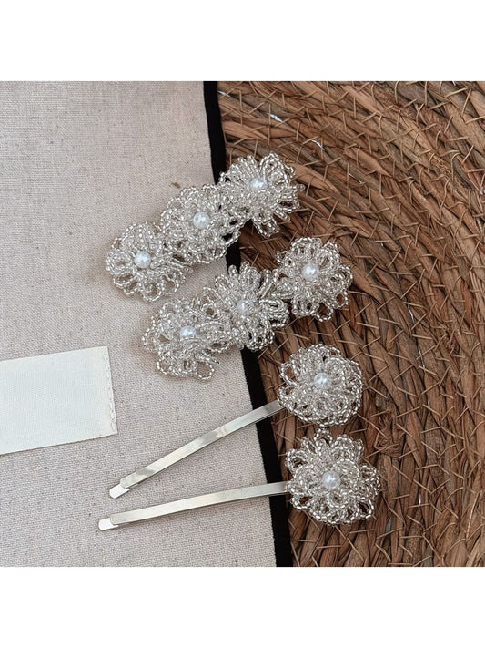 Beau - Beaded Floral Straight Bangs Hair Clip