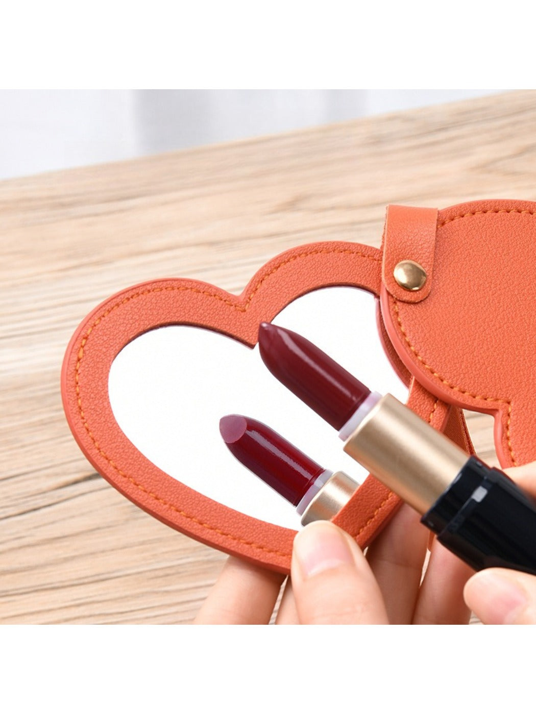 Mirroray - Heart Shaped PU Leather Keychain Compact Mirror