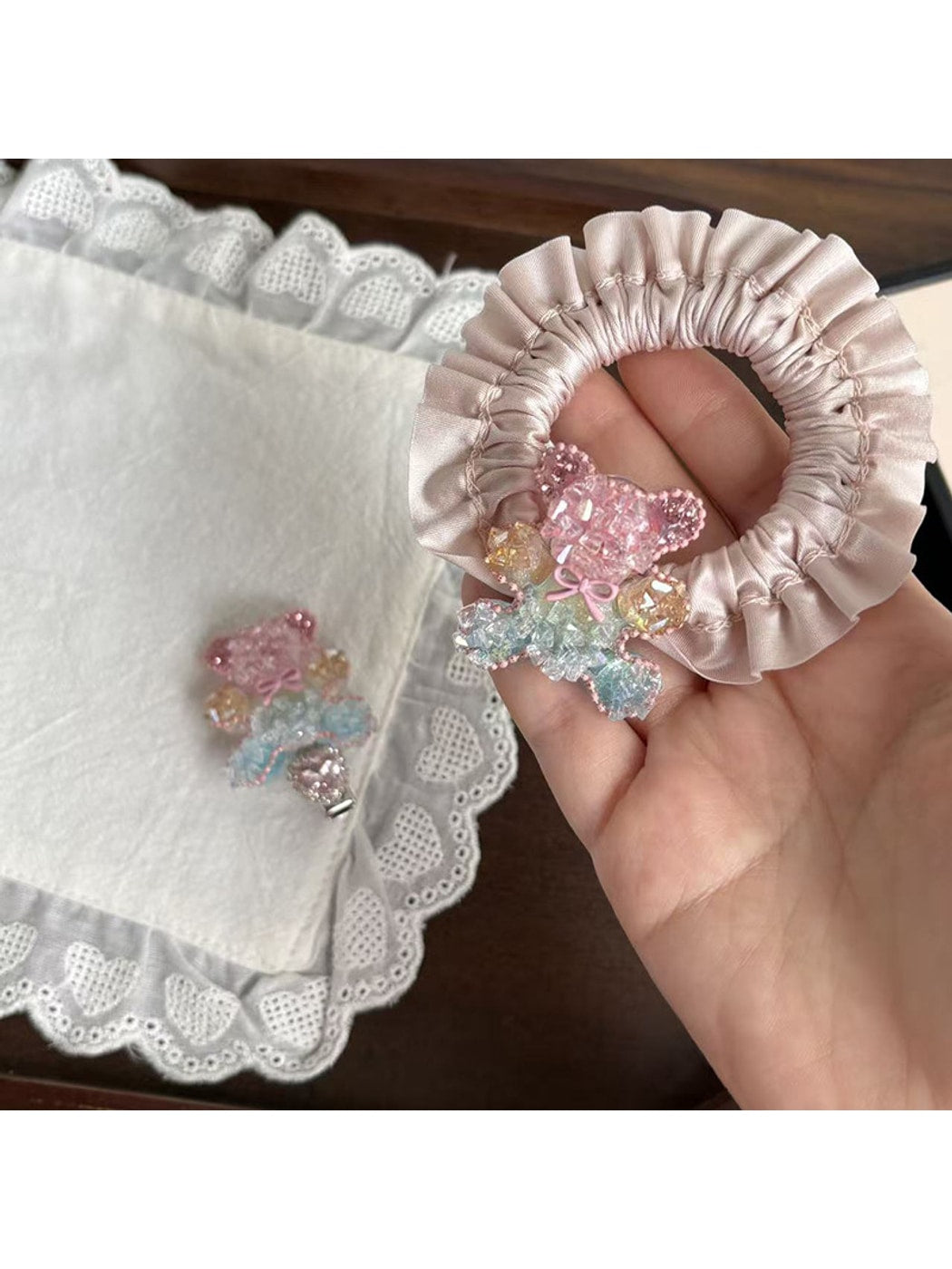 Gifty - Sweet Cartoon Bear Decor Hair Clip And Hair Tie
