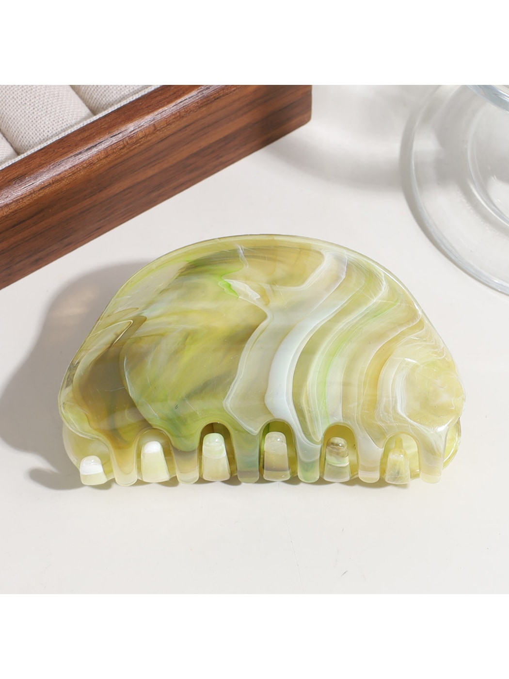 Beau - Half Round Marble Print Plastic Claw Clip