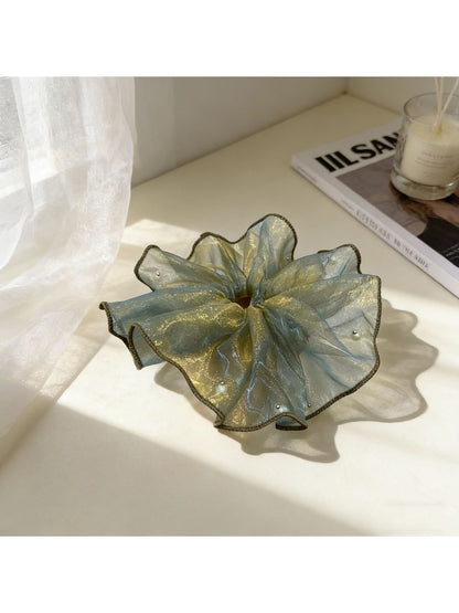 Gifty - Ruffled Mesh Bead Detail Elastic Hair Scrunchie