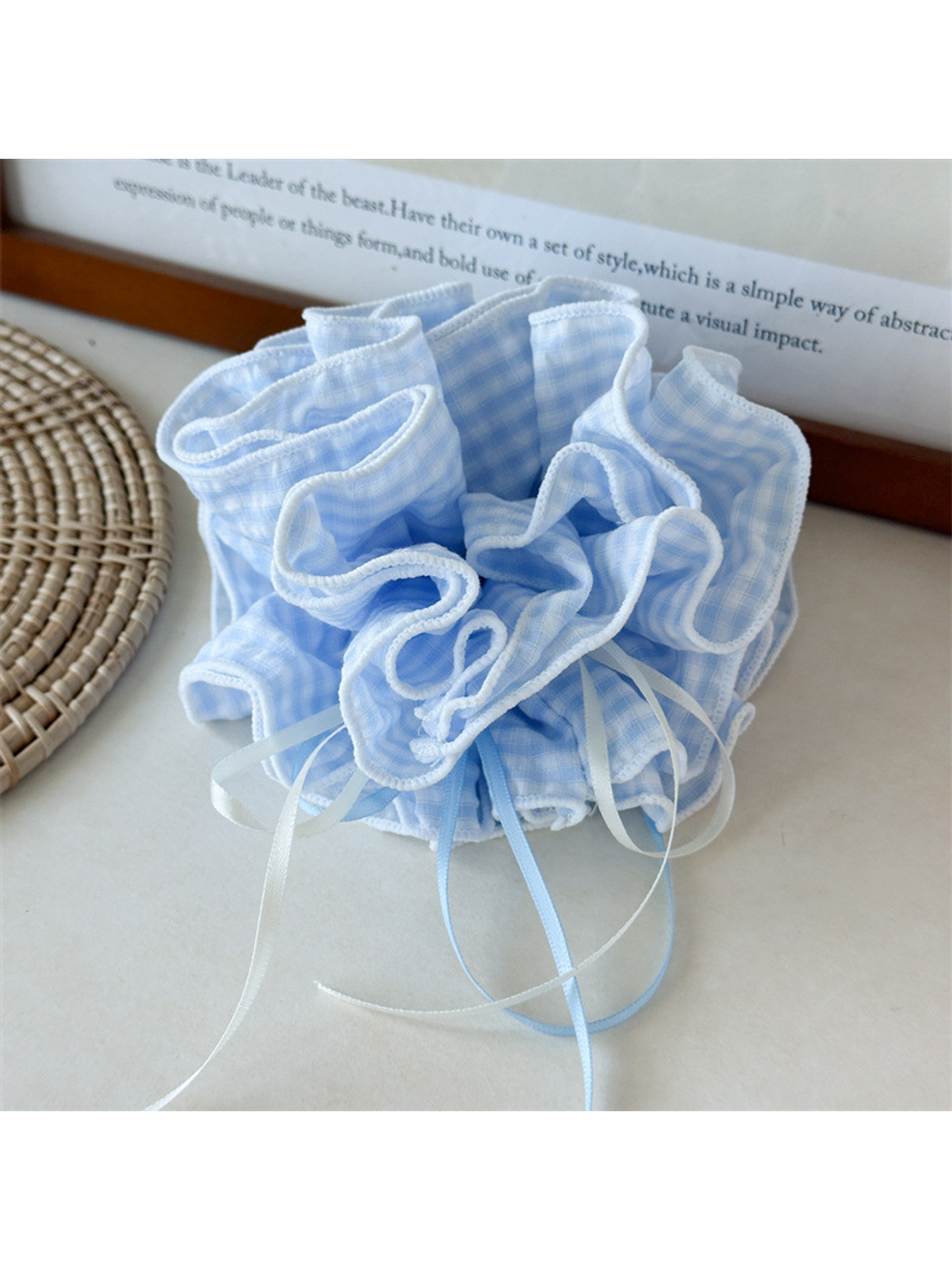 Gifty - Ruffled Gingham Ribbon Bow Hair Scrunchie
