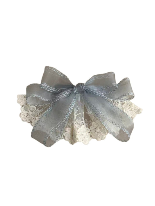 Beau - Sheer Ribbon Lace Trim Bow Spring Hair Clip