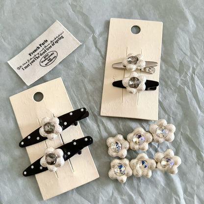 Beau - Polka Dot Flower Detail Alloy Hair Clip