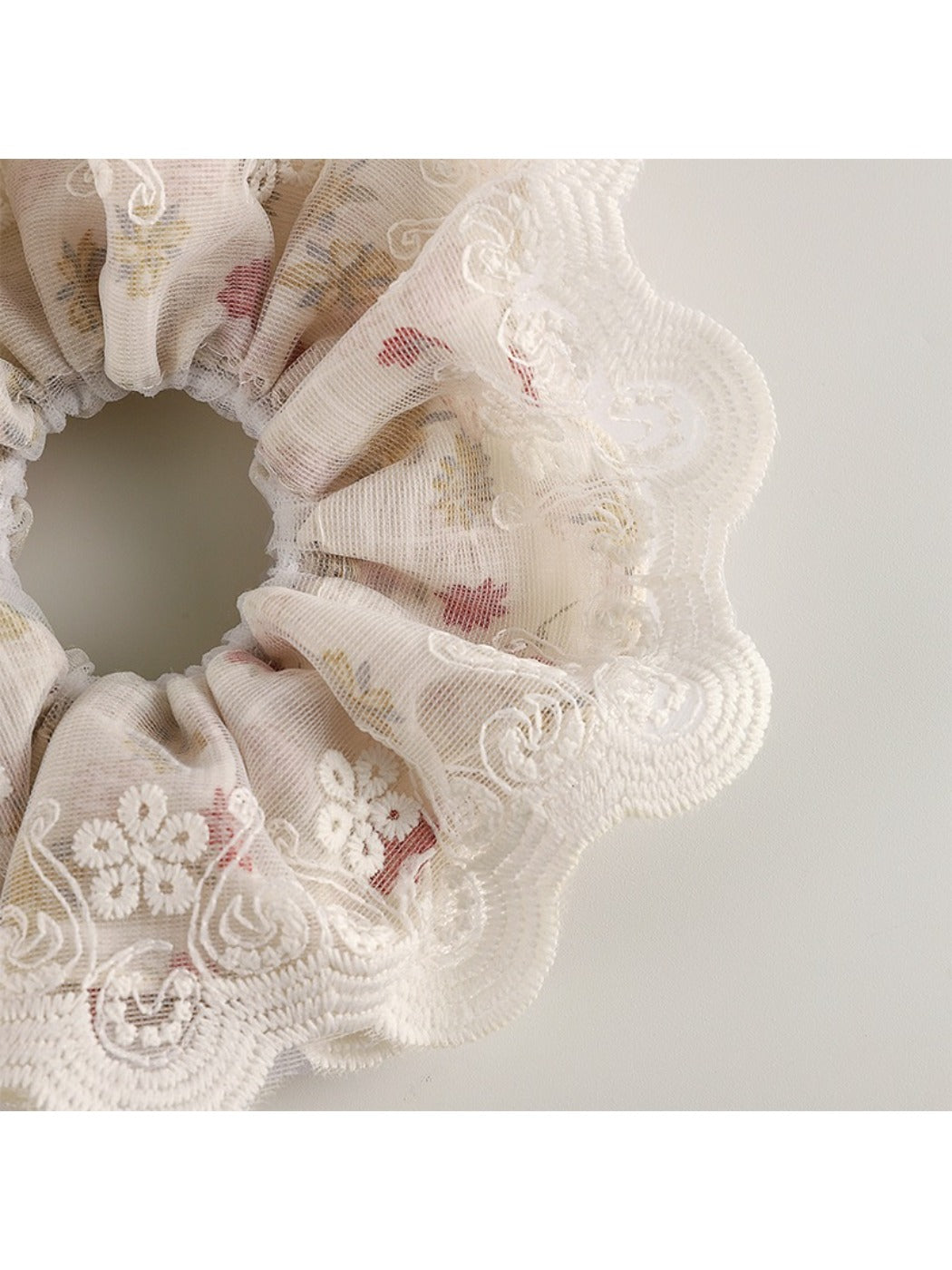 Side view of Gifty vintage double layer scrunchie showing fabric texture and layers