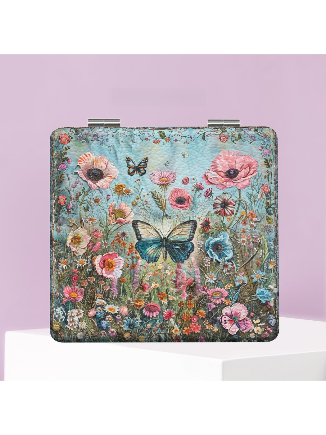Mirroray - Foldable Floral Print Glass Makeup Mirror