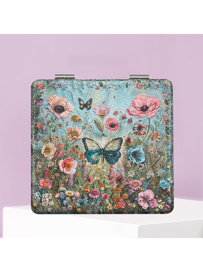 Mirroray - Foldable Floral Print Glass Makeup Mirror