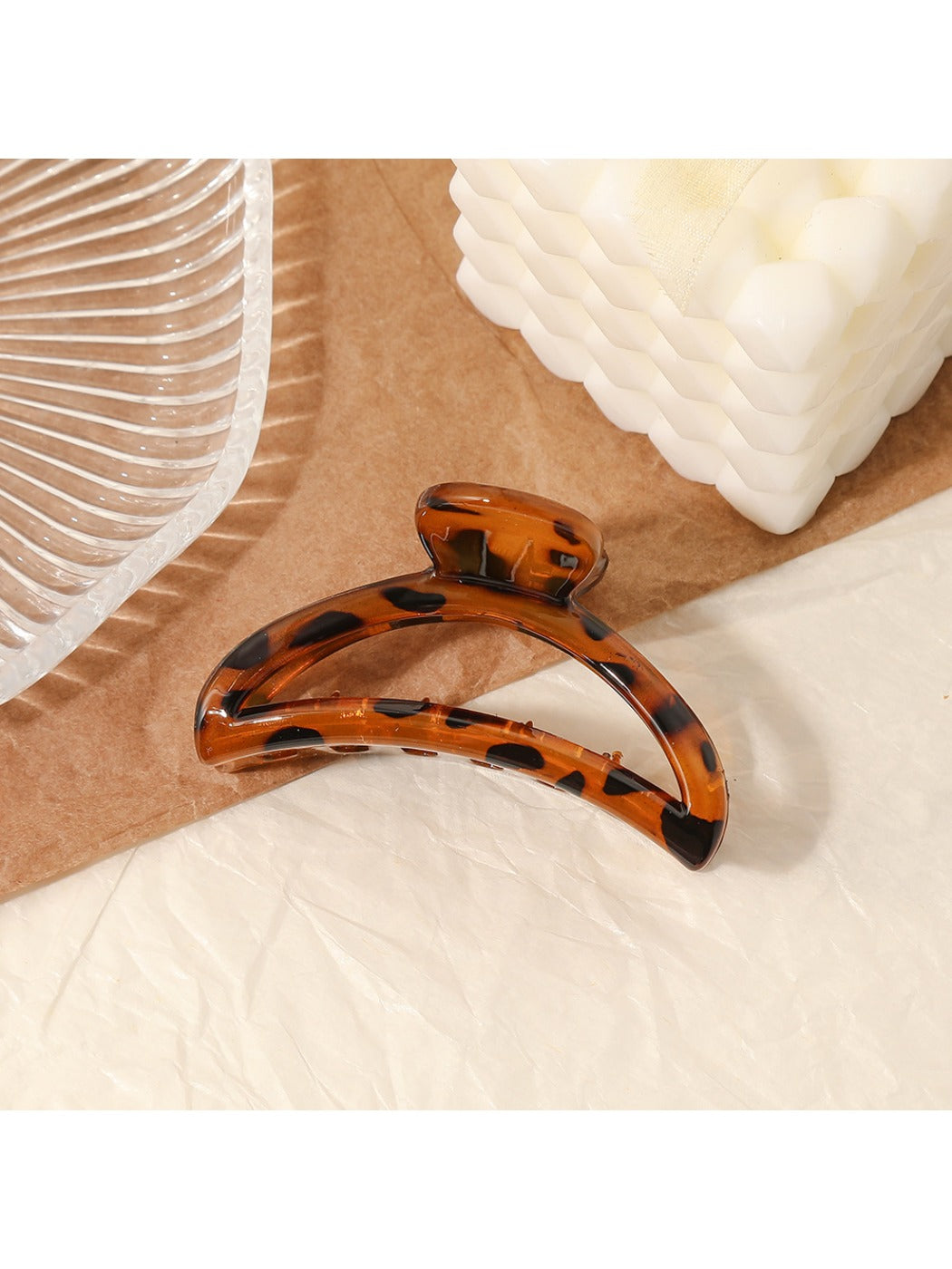 Beau - Leopard Print Openwork Half Circle Claw Clip