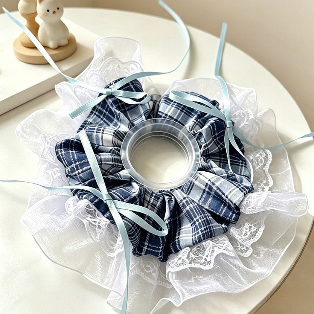 Gifty - Plaid Lace Bow Polyester Scrunchie