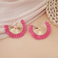 Earedge raffia woven fan shape earrings shown with matching accessories