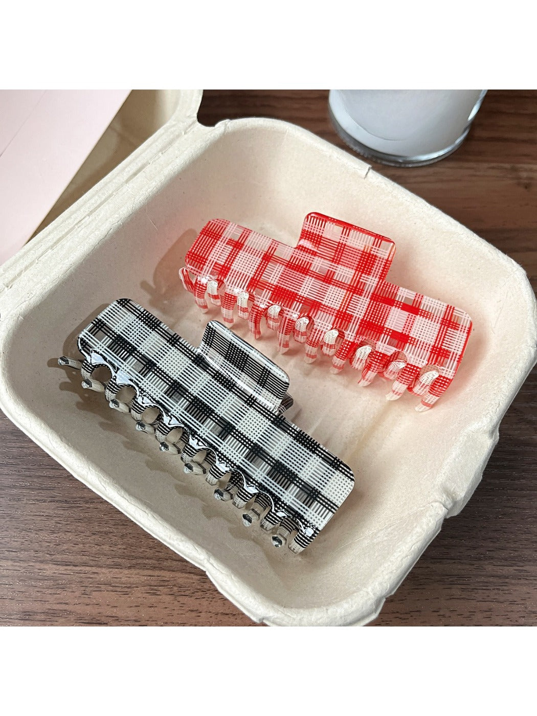 Beau plaid updo claw clip holding hair in an elegant updo style