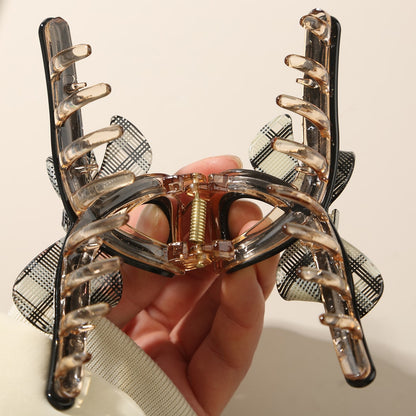 Beau - Plaid Bow Accent Acetate Hair Claw Clip