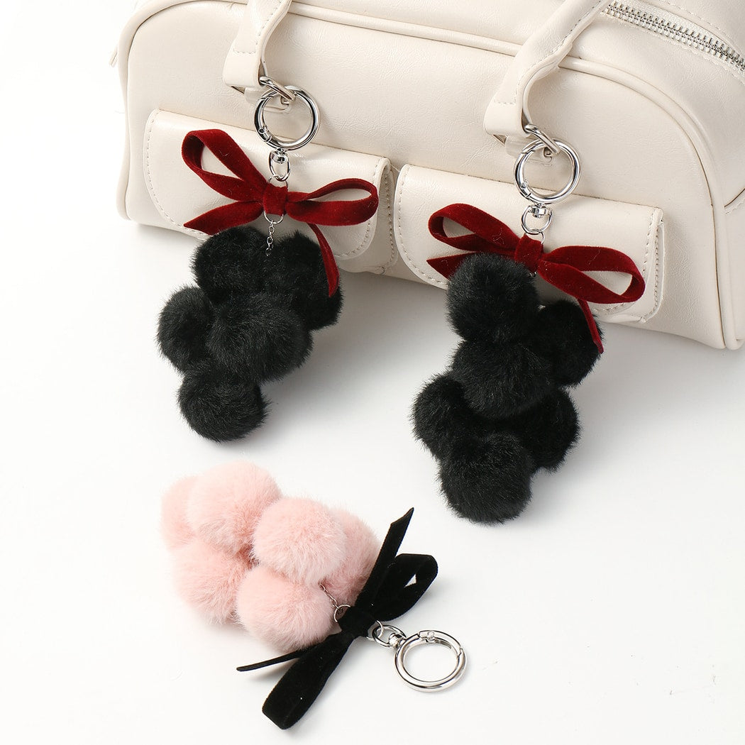 Keypus - Cute Bow Pom Pom Detail Keychain